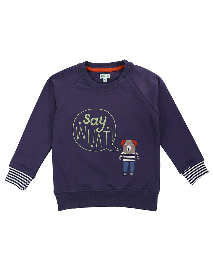 organic cotton Navy Say What Slogan Print full sleeve Sweatshirt - image 1