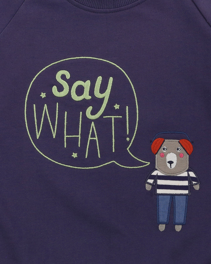 organic cotton Navy Say What Slogan Print full sleeve Sweatshirt - image 3