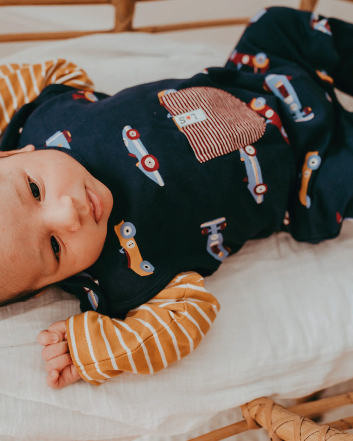 organic cotton car Print romper & yellow stripe full sleeve Top Set - image 6
