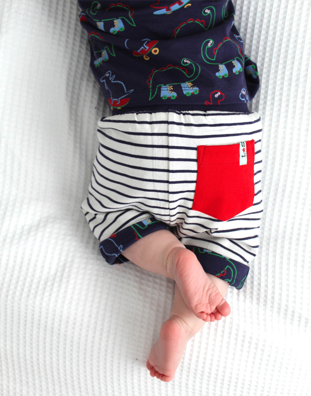 organic cotton dinosaur print and stripe reversible shorts - image 5