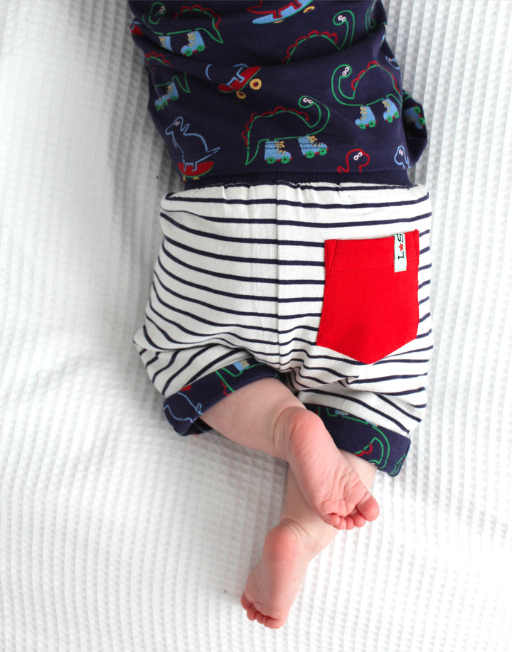 organic cotton dinosaur print and stripe reversible shorts - image 5