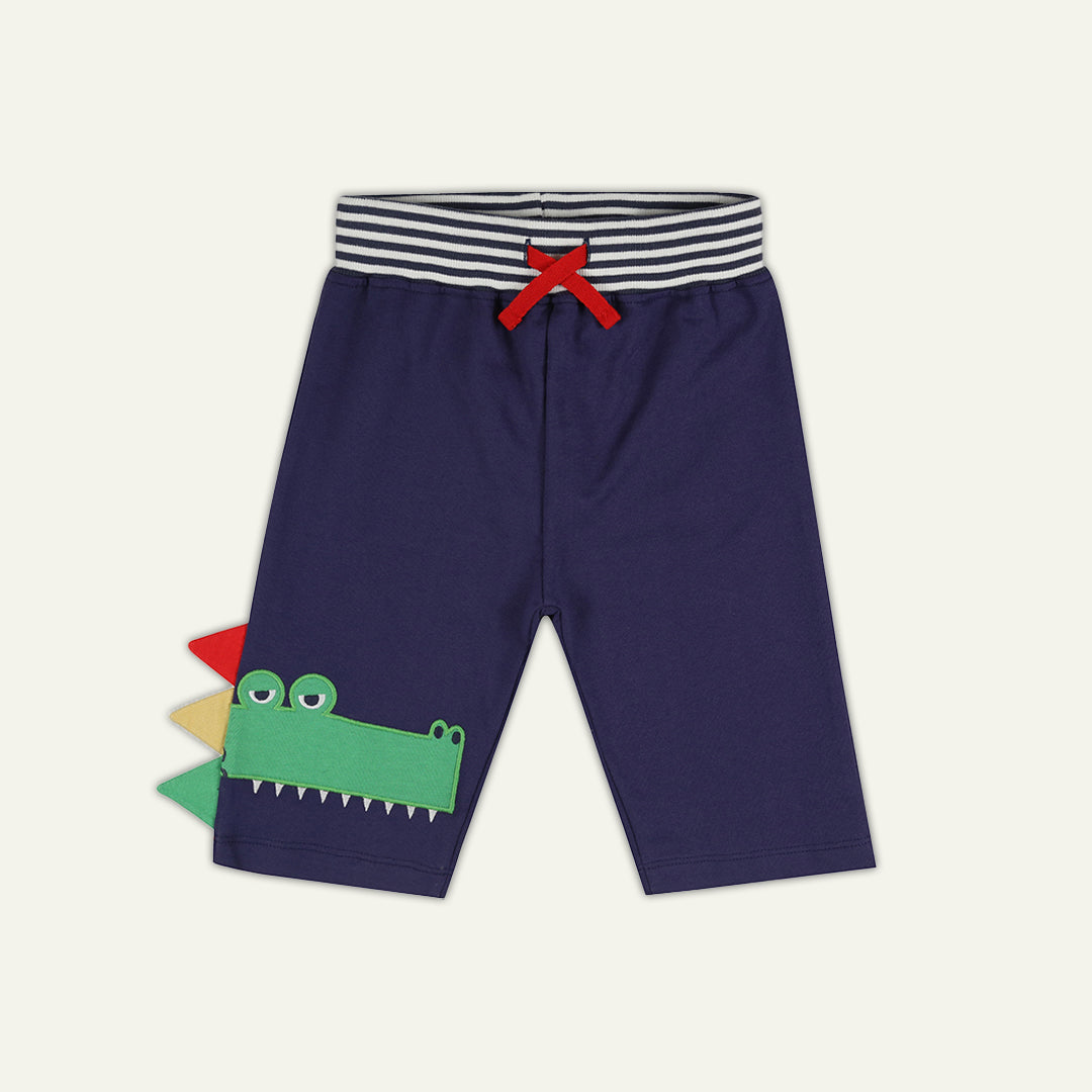 organic cotton crocodile applique with stripe waistband shorts - image 1