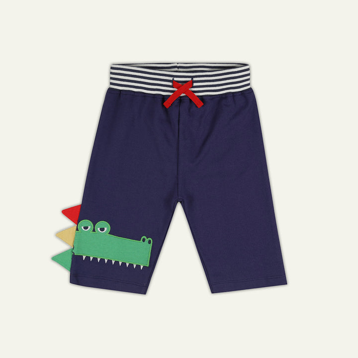 organic cotton crocodile applique with stripe waistband shorts - image 1