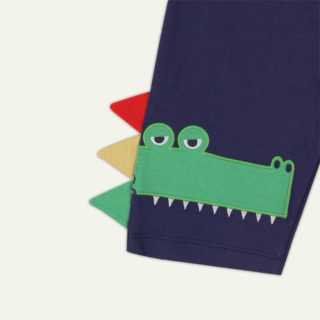 organic cotton crocodile applique with stripe waistband shorts - image 3