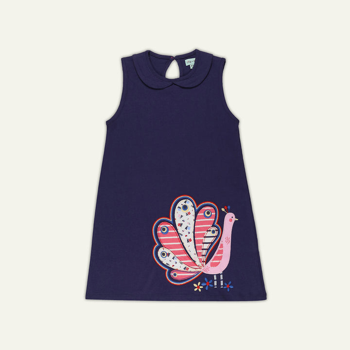 organic cotton peacock applique collar dress - image 1