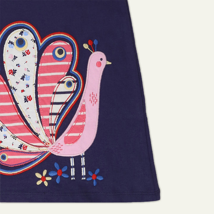 organic cotton peacock applique collar dress - image 3