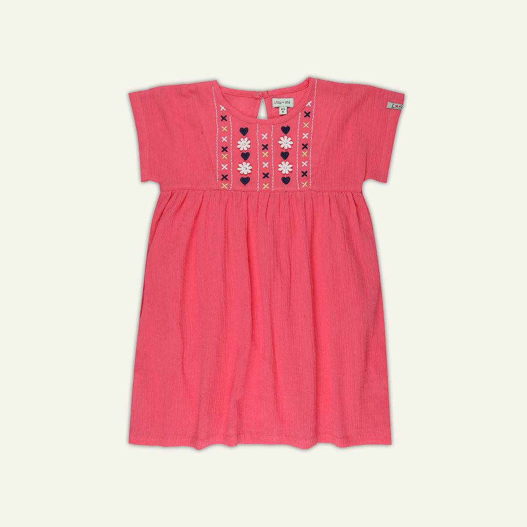 organic cotton prink EMBROIDERED YOKE DRESS - image 1