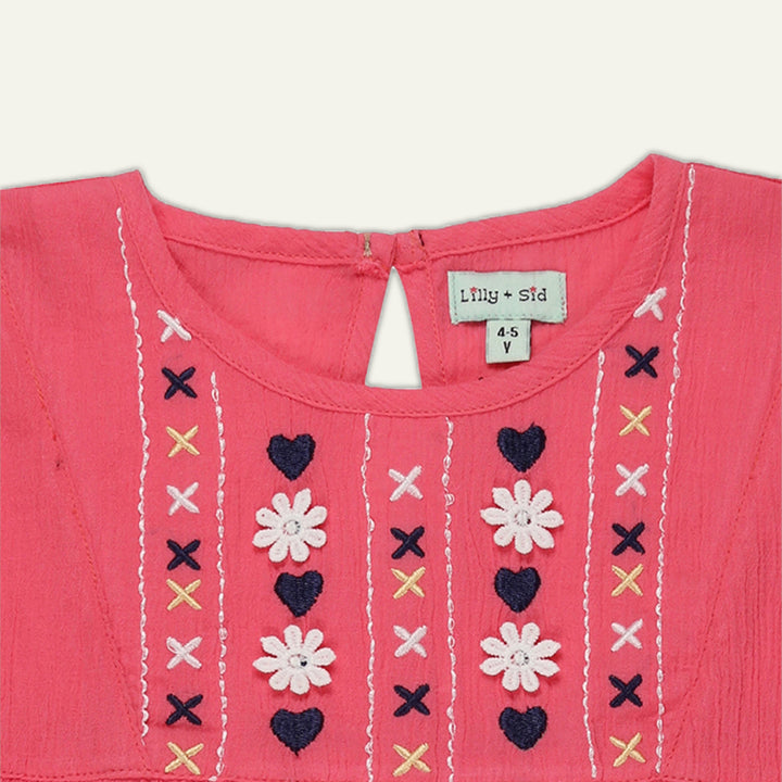 organic cotton prink EMBROIDERED YOKE DRESS - image 3