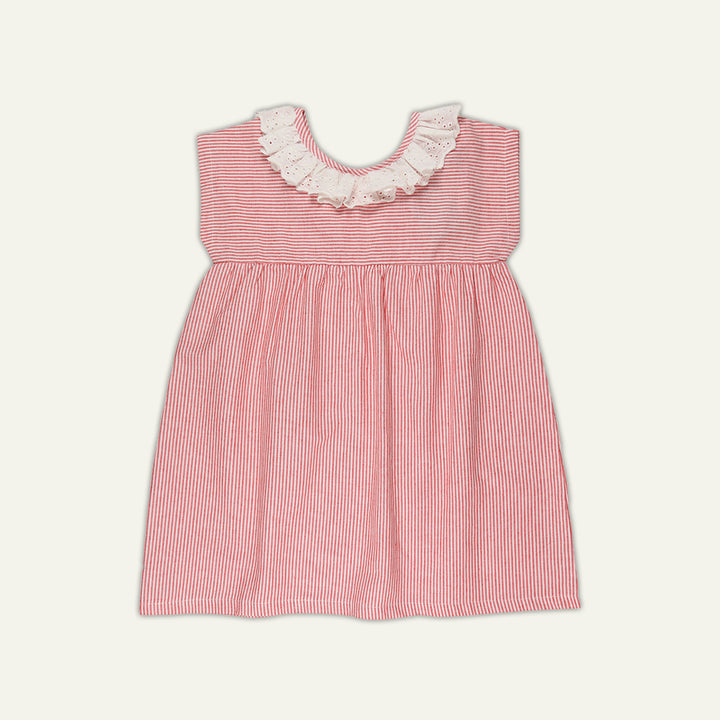 sustainable kids RED STRIPE WOVEN and frill DRESS - image 1 
