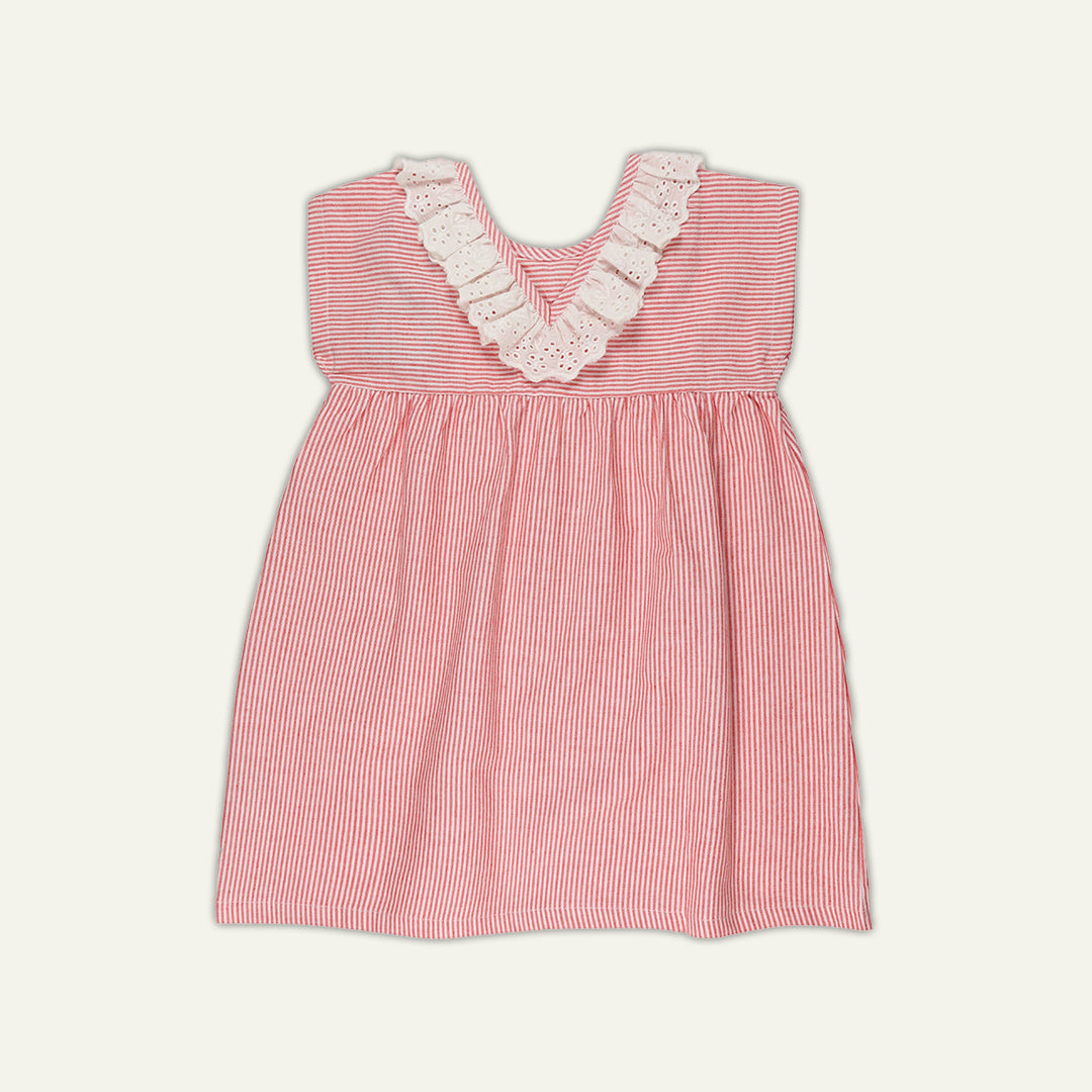 sustainable kids RED STRIPE WOVEN and frill DRESS - image 2