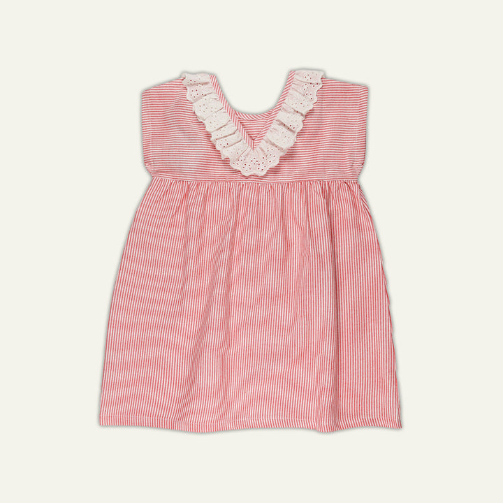sustainable kids RED STRIPE WOVEN and frill DRESS - image 2