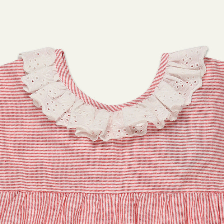 sustainable kids RED STRIPE WOVEN and frill DRESS - image 3
