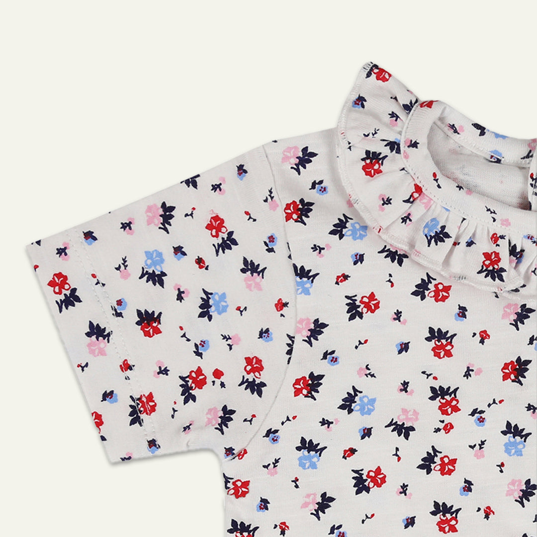 organic cotton 3 pack floral print, red stripe and plain top - image 2