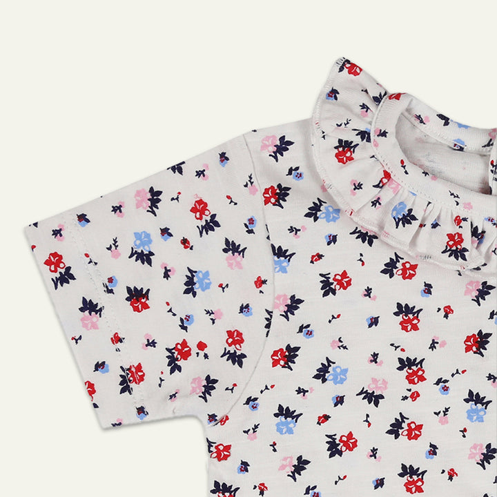 organic cotton 3 pack floral print, red stripe and plain top - image 2