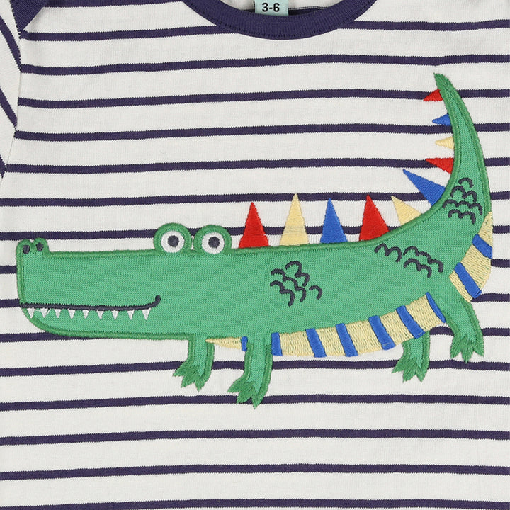 organic cotton stripe and applique short sleeve top and chambray short set - image 3