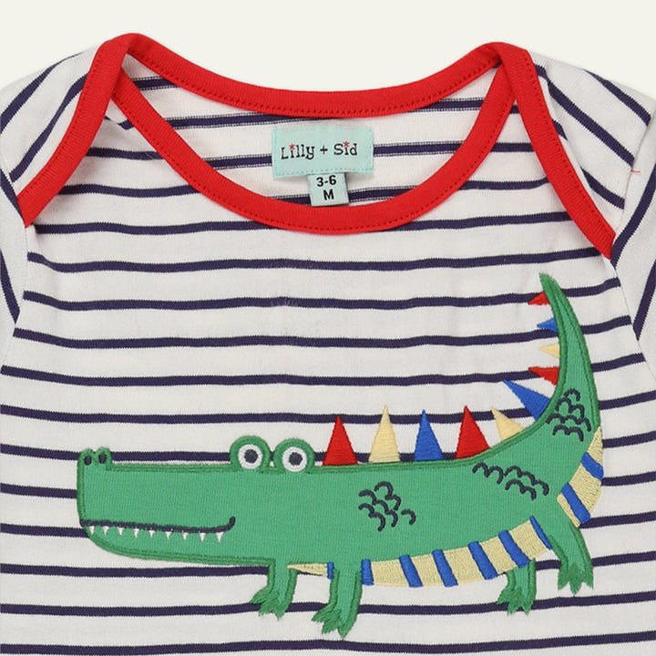 applique crocodile and stripe short sleeve romper - image 3