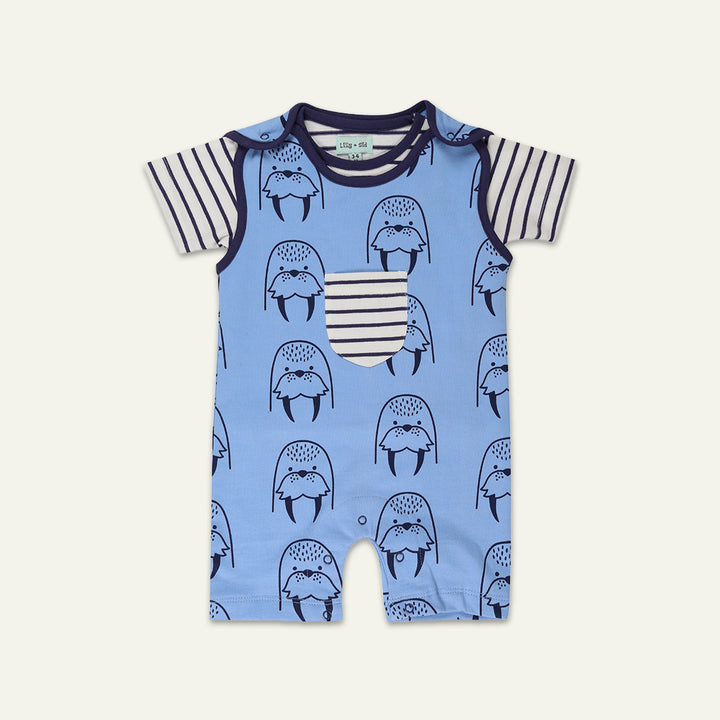 organic cotton walrus print romper with short sleeve stripe top set - image 1