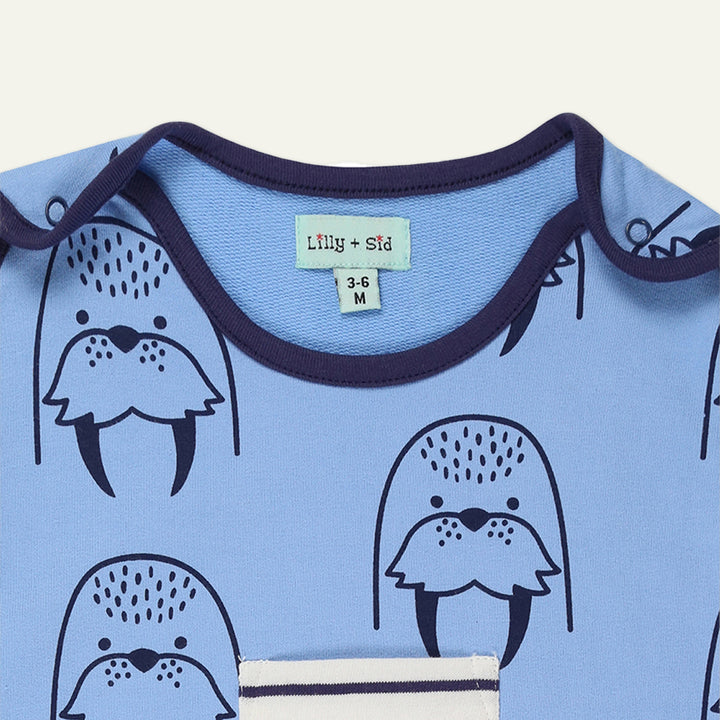organic cotton walrus print romper with short sleeve stripe top set - image 2