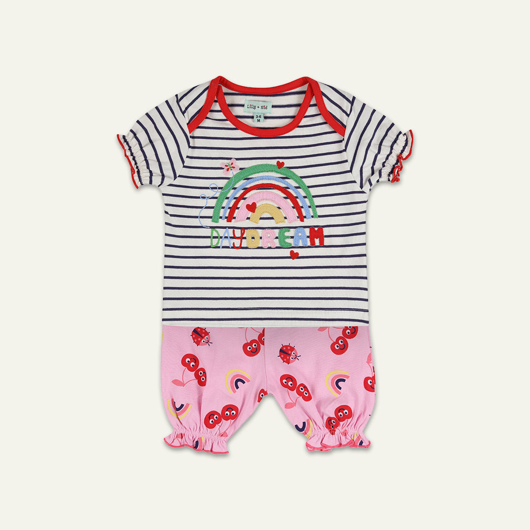 organic cotton stripe top sweet cherry print set - image 1