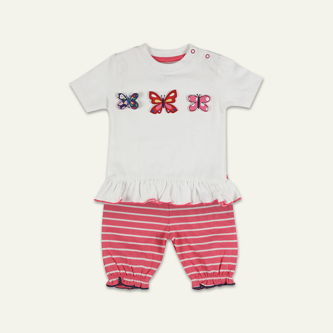 organic cotton Multicoloured Butterfly Applique Top And stripe Short Set - image 1