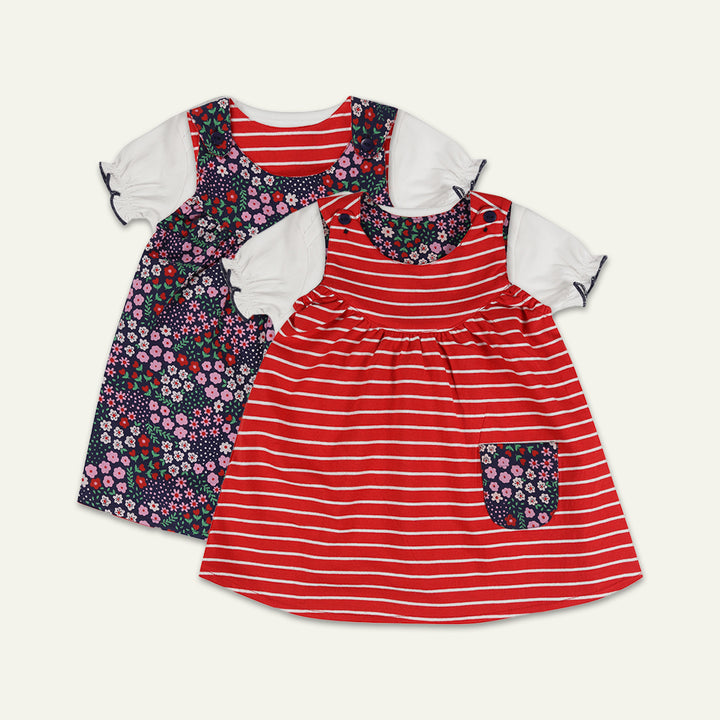 organic cotton floral print and stripe dress with short sleeve top set - image 1 