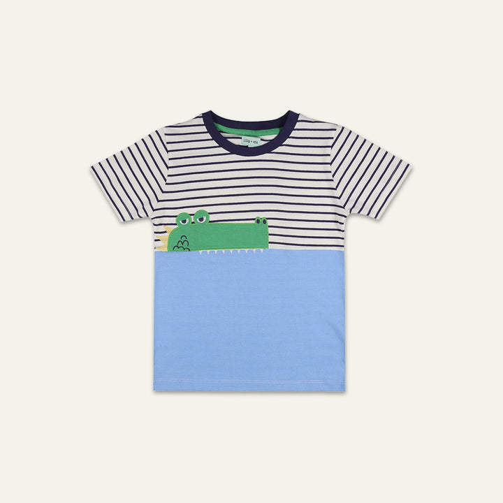 organic cotton patchwork crocodile stripe short sleeve t-shirt - image 1