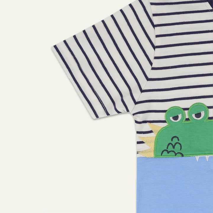 organic cotton patchwork crocodile stripe short sleeve t-shirt - image 3