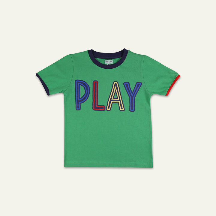 Green Colour Play Print T-Shirt