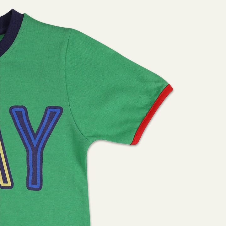 Green Colour Play Print T-Shirt