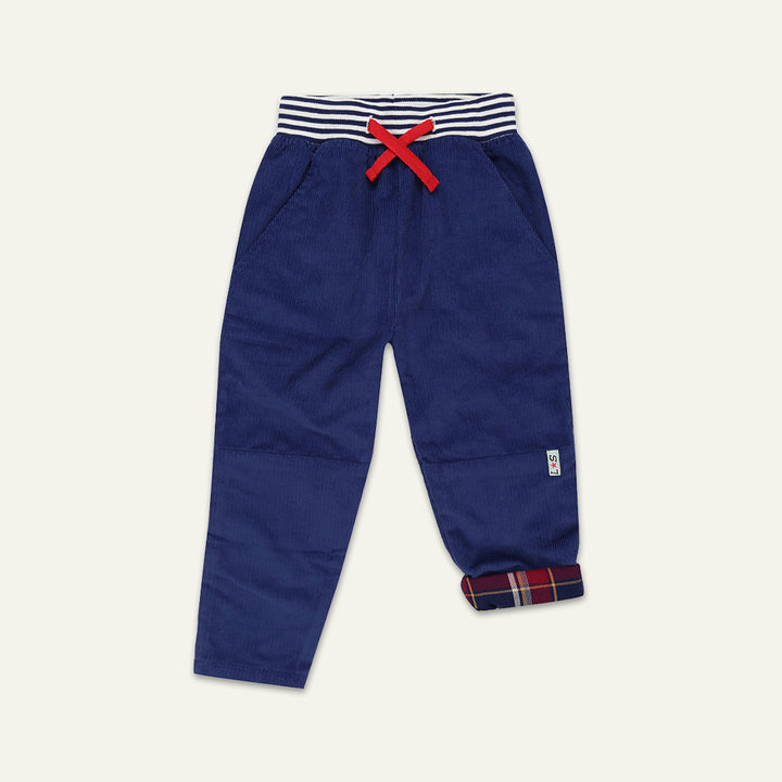 organic cotton navy corduroy trousers with stripe waistband - image 1 