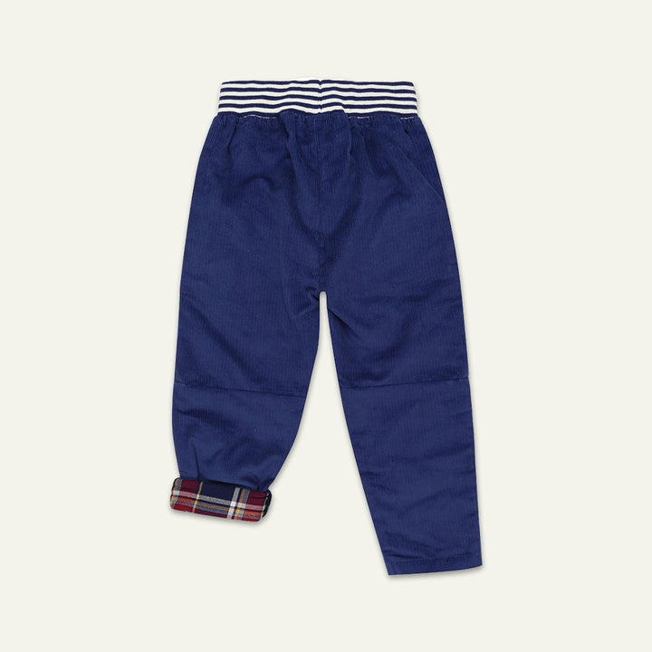 organic cotton navy corduroy trousers with stripe waistband - image 2