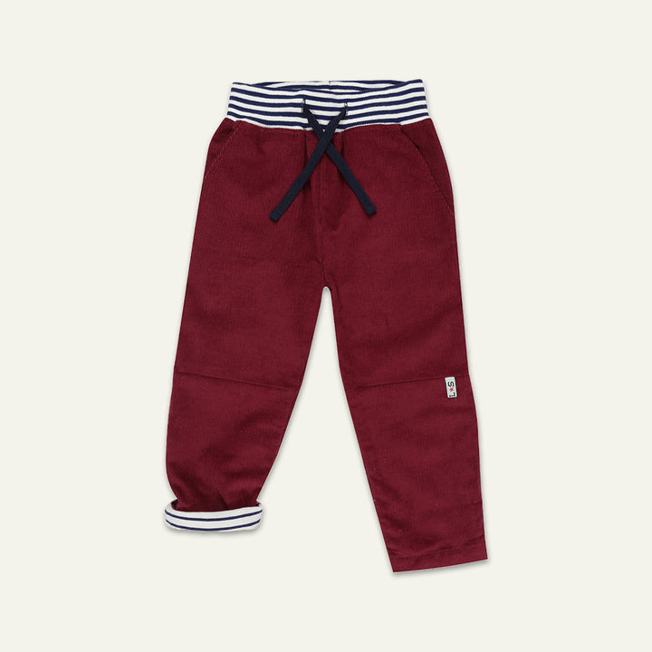 organic cotton brown corduroy trouser with stripe waistband - image 1 