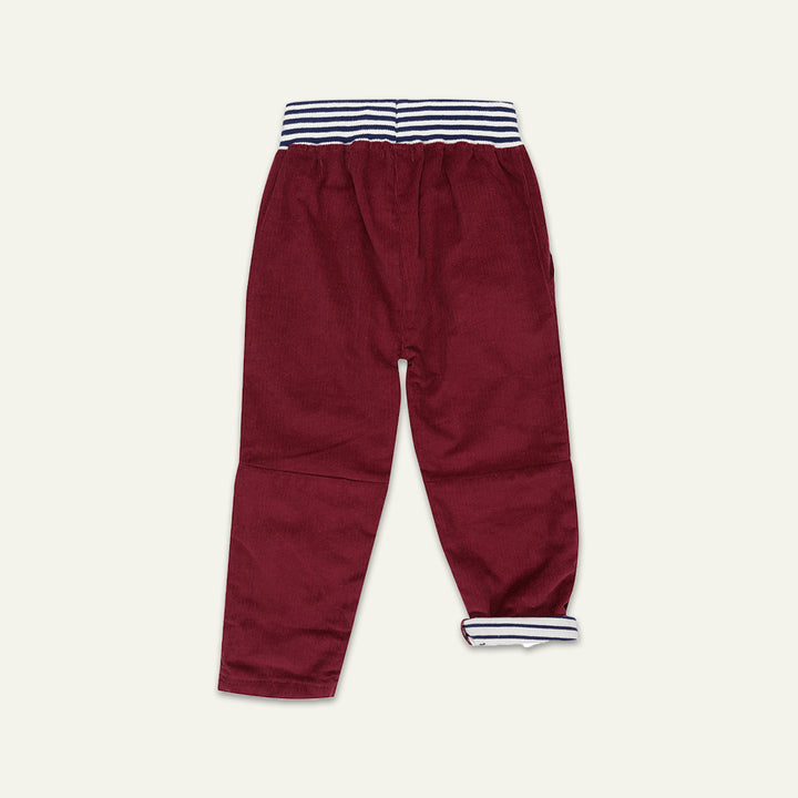 organic cotton brown corduroy trouser with stripe waistband - image 3