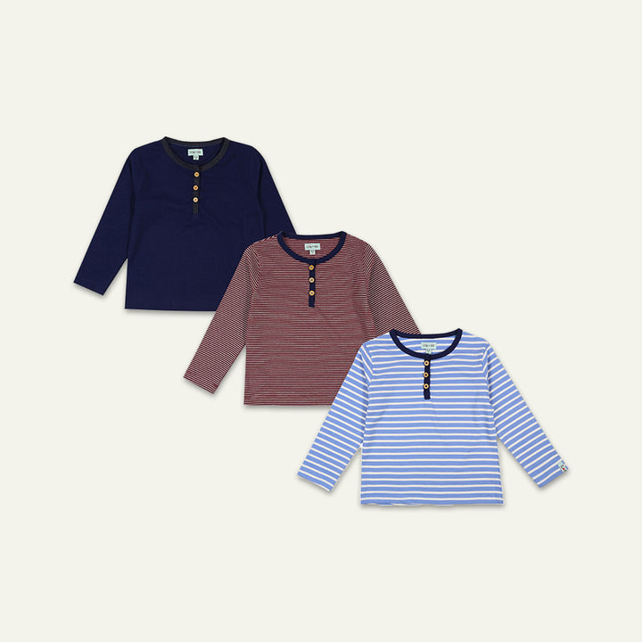 organic cotton 3 pack plain and stripe full sleeve t-shirt - image 1  