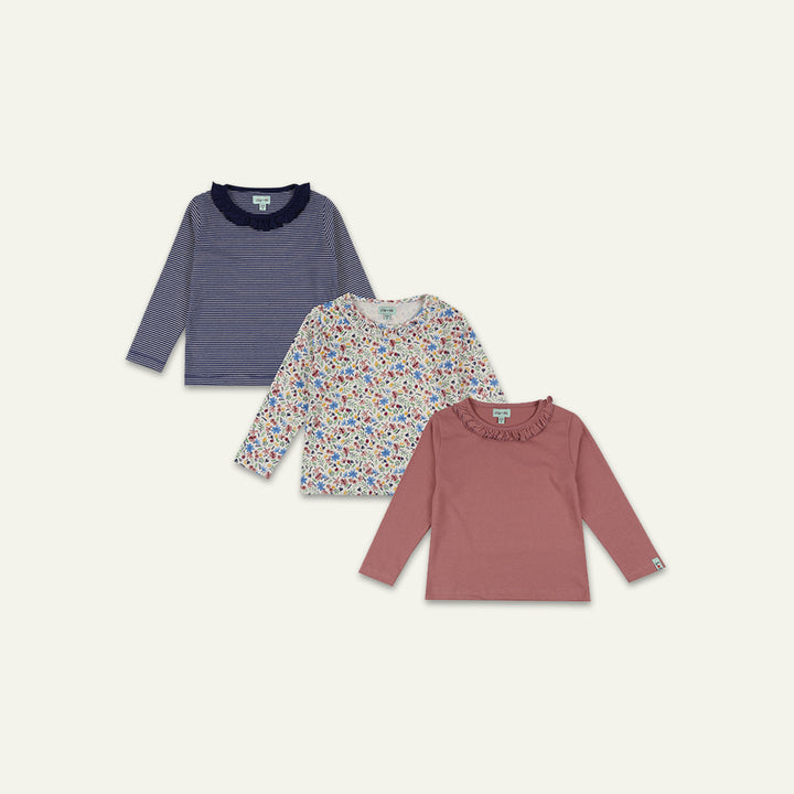 organic cotton 3 pack floral print , stripe and plain full sleeve top - image 1  