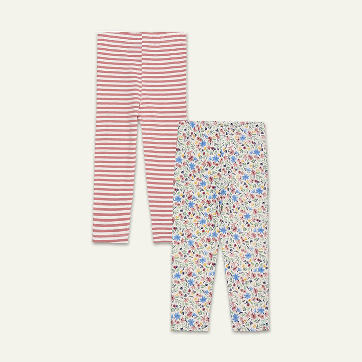 organic cotton 2 pack stripe and floral print legging - image 1
