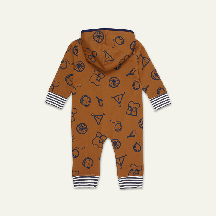 organic cotton with conversational print romper and a hood - image 3