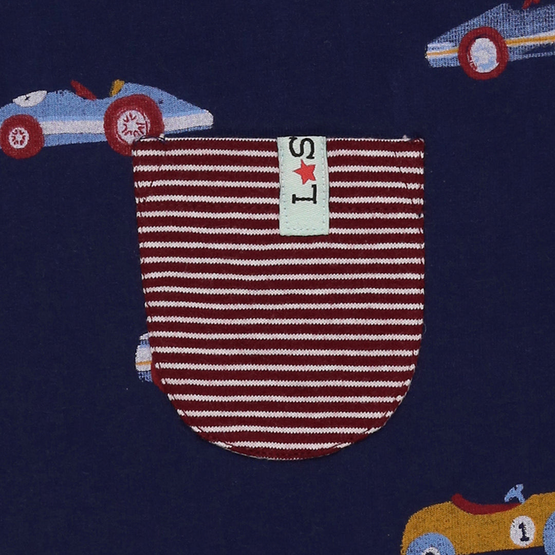organic cotton car Print romper & yellow stripe full sleeve Top Set - image 5