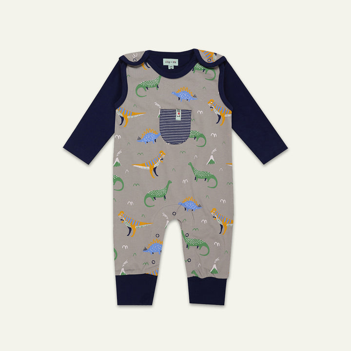 Dino Print Dungaree & Navy Top Set