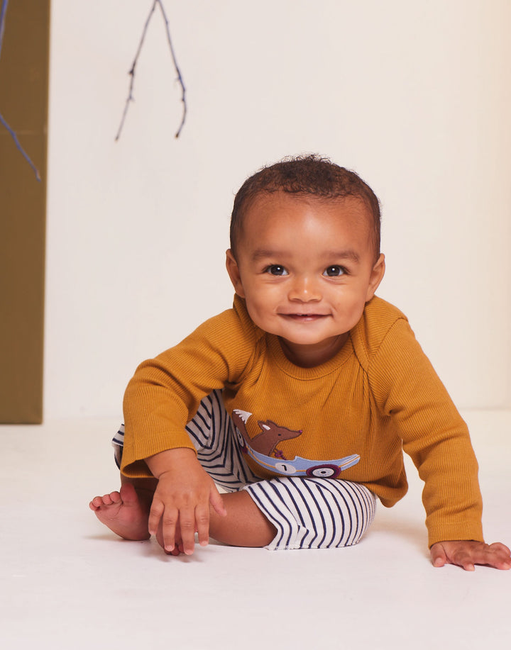 organic cotton car applique full sleeve top with stripe legging set - image 6