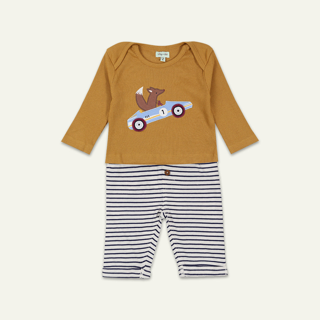 organic cotton car applique full sleeve top with stripe legging set - image 1 