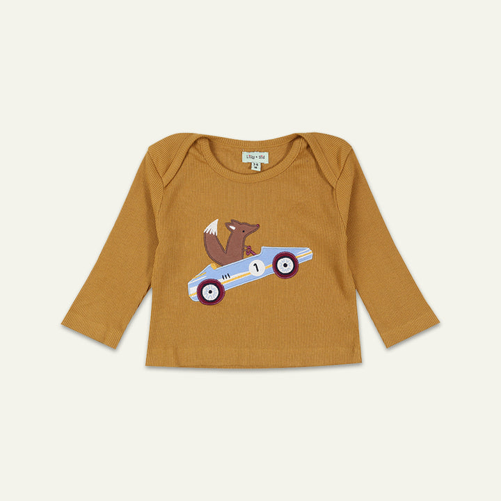 organic cotton car applique full sleeve top with stripe legging set - image 2
