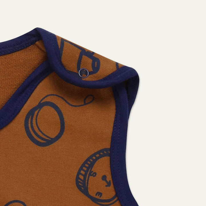 organic cotton playthings print romper and blue sleeve top set - image 2