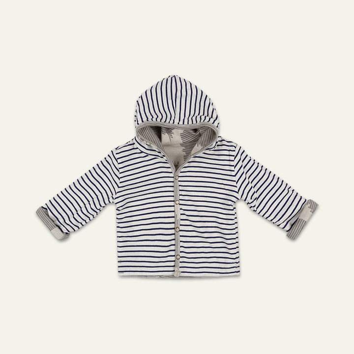 organic cotton dinosaur and stripe reversible jacket with hood - image 2