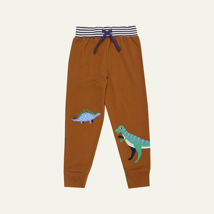organic cotton dinosaur applique joggers with stripe waistband - image 1 