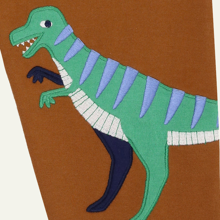 organic cotton dinosaur applique joggers with stripe waistband - image 3