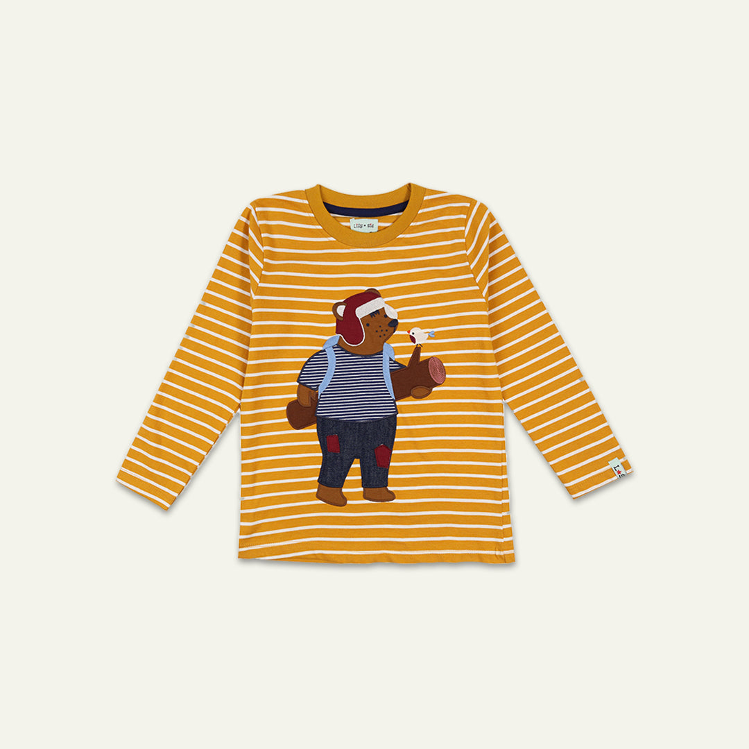 organic cotton BEAR APPLIQUE and stripe full sleeve TOP - image 1