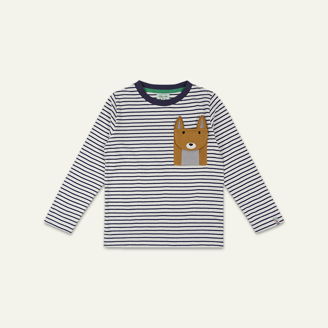 organic cotton stripe and applique pocket full sleeve top - image 1
