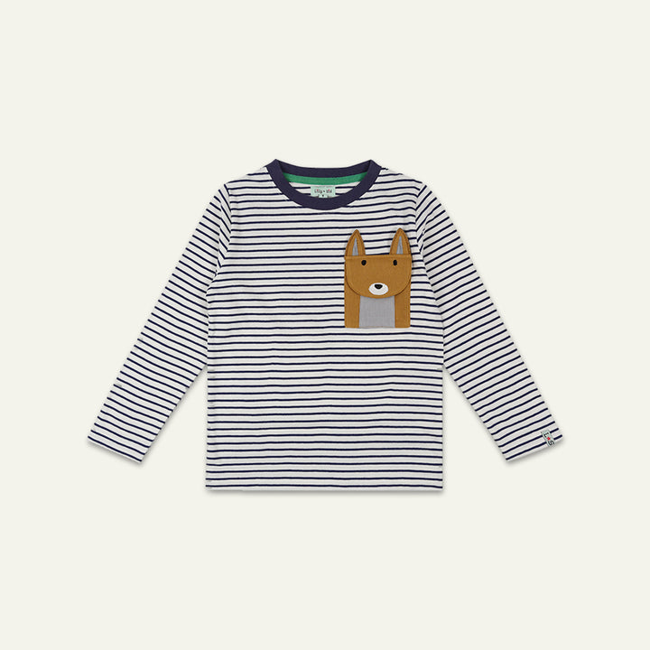 organic cotton stripe and applique pocket full sleeve top - image 1