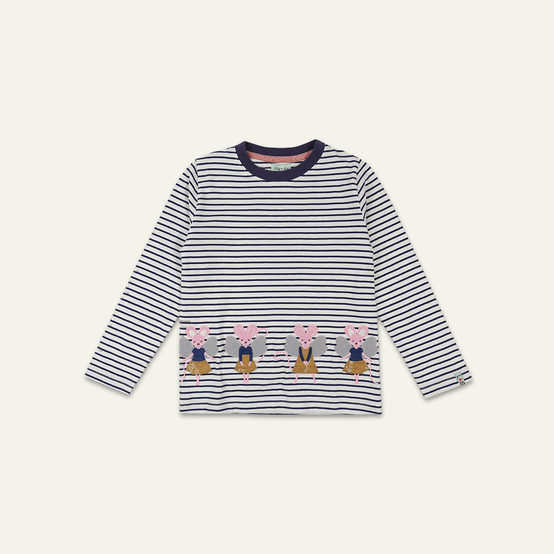 organic cotton mice applique and stripe full sleeve top - image 1 